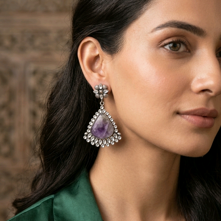 Amethyst Polki Danglers Earrings 
